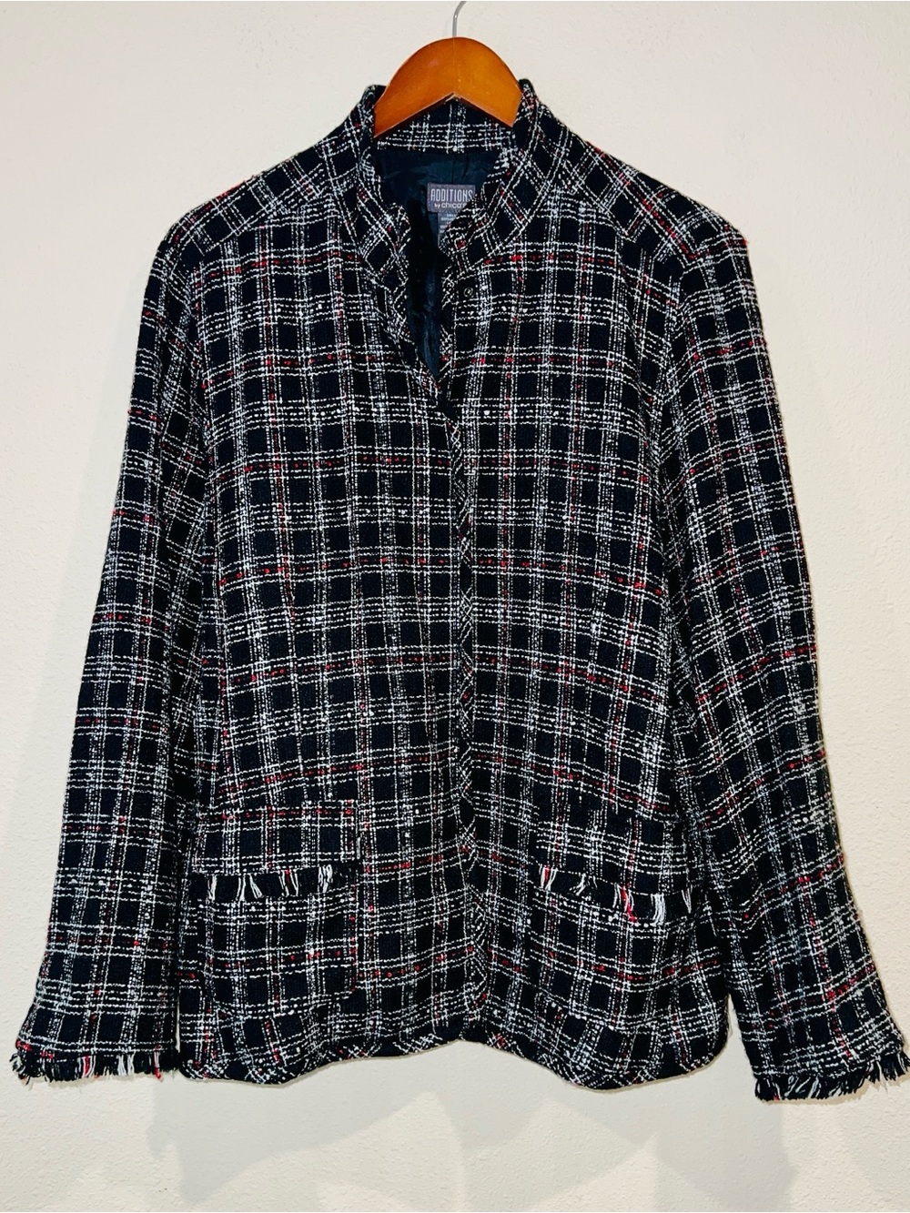 Additions by Chico's" size 3 XL black and white tweed plaid jacket blazer